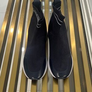 Tommy Hilfiger Navy and White Knit Slip-On Sneakers